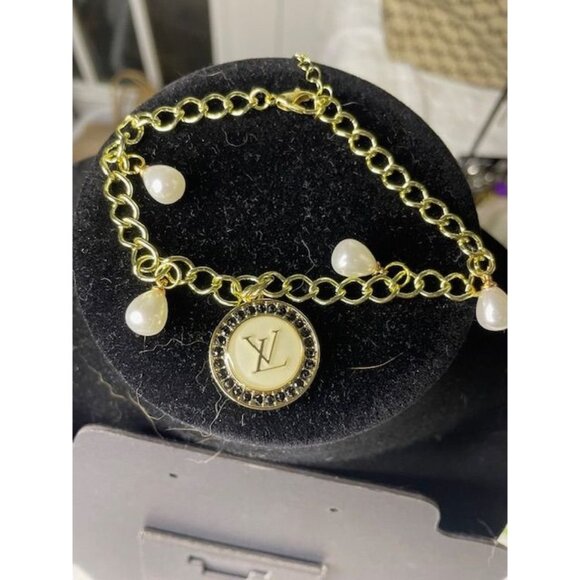 Louis Vuitton Upcycled Charm Bracelet with Pearls – Gold-Tone, Preloved - Picture 1 of 2